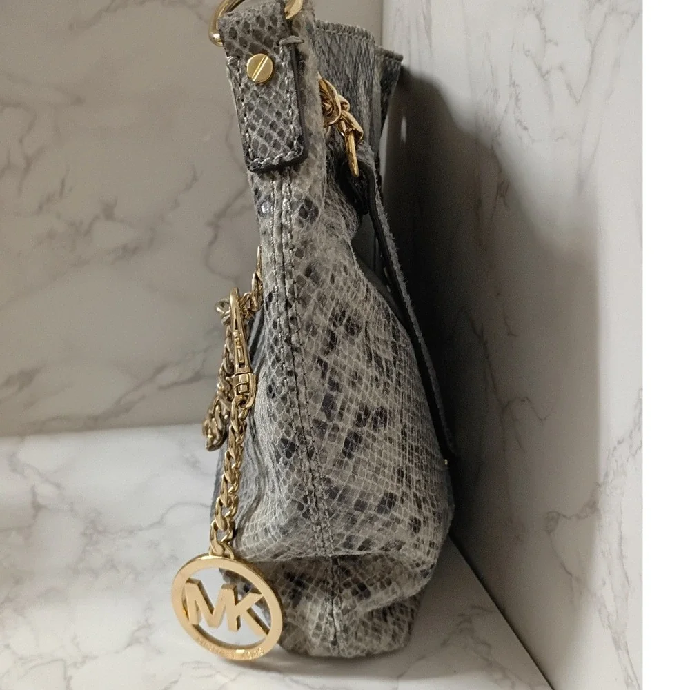 MICHAEL KORS Jet Set Gray Python Embossed Leather Hobo Shoulder/Crossbody Bag